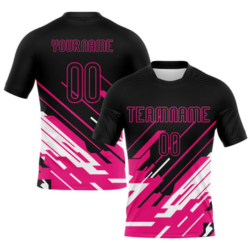 Maxcorners Custom Black Pink-White Lines Sublimation Volleyball Uniform Jersey LM2605
