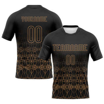 Maxcorners Custom Black Old Gold Geometric Shape Sublimation Volleyball Uniform Jersey LM2605