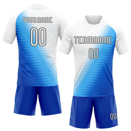 Maxcorners Custom Thunder Blue White-Black Geometric Shape And Lines Sublimation Volleyball Uniform Jersey LM2605