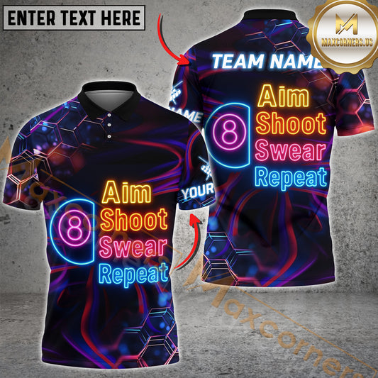 Maxcorners Billiard Aim Shoot Swear Repeat Personalized Name 3D Unisex Shirt