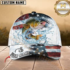 Maxcorners Fishing Jump Action American Flag Water Splash Art Multi Options Personalized Name Cap