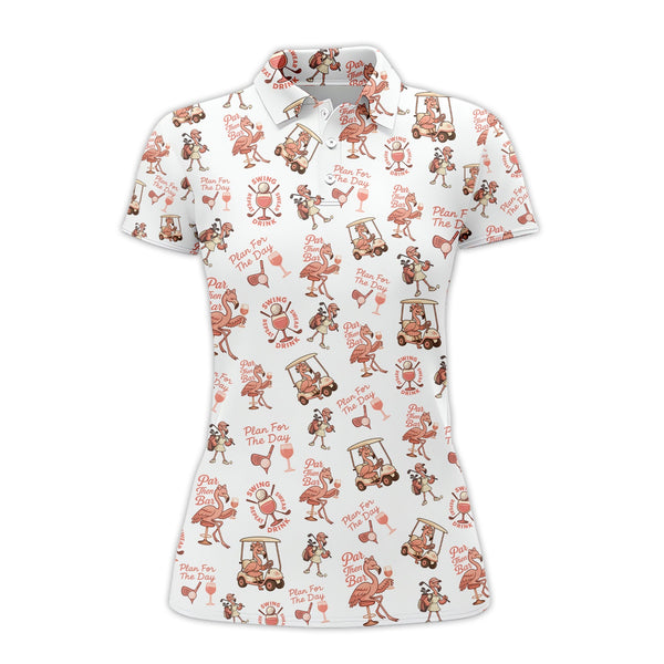 Maxcorners Flamingo Golf Shirt For Golfers, Funny Womens Golf Polos, Pattern Ladies Golf Shirt