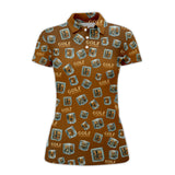 Maxcorners Funny Golf And Bourbon Polos, Brown Golf Shirt with Whiskey Ice Cube For Men, Pattern Crazy Golf Shirts For Golfers