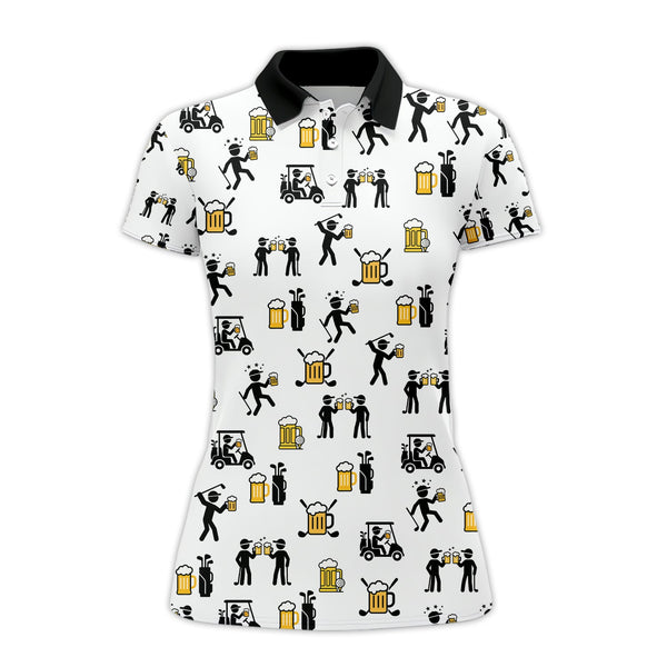 Maxcorners Beer Golf Shirt, Custom Golf Shirt With Funny Drinking & Golf Cart Pattern For Men
