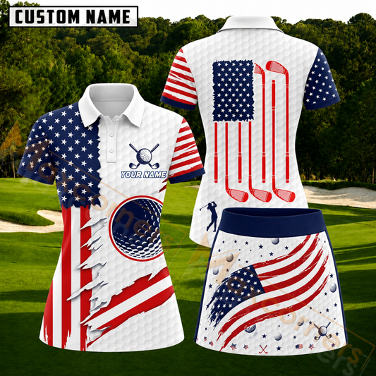 Maxcorners Vintage American Golf Personalized Name 3D Golf Shirt and Golf Skirt