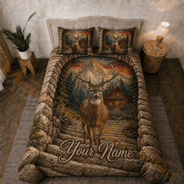 Maxcorners Rustic Brown Wild Deer Mountain Forest Cabin Bedding Set 3D Print Custom Name