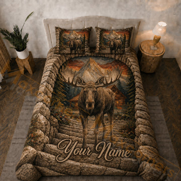 Maxcorners Rustic Brown Wild Moose Mountain Forest Cabin Bedding Set 3D Print Custom Name