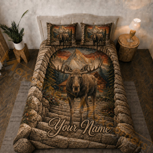 Maxcorners Rustic Brown Wild Moose Mountain Forest Cabin Bedding Set 3D Print Custom Name