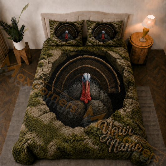 Maxcorners Olive Green Brown Wild Turkey Woodland Bedding Set 3D Print Custom Name