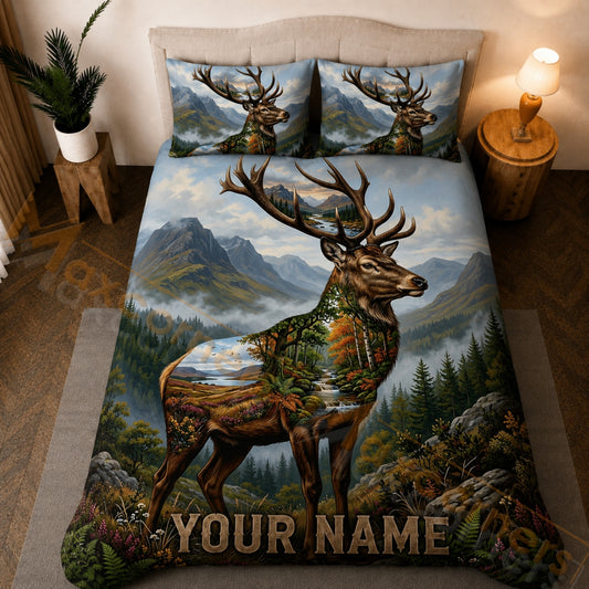 Maxcorners Majestic Stag Elk Mountain Forest Nature Bedding Set 3D Print Custom Name