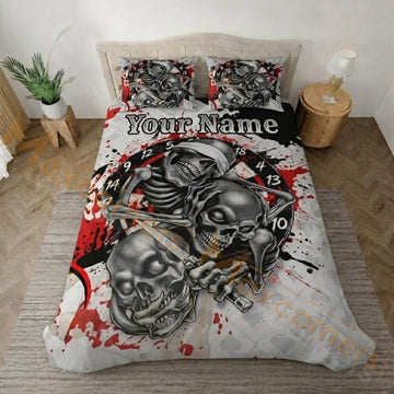 Maxcorners Darts Red Black Silver Skull Bedding Set 3D All Over Printed