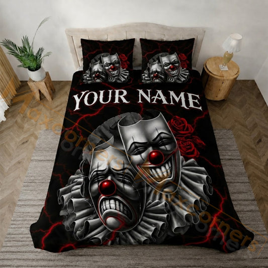 Maxcorners Darts Black Red Creepy Clown Masks Bedding Set 3D All Over Printed