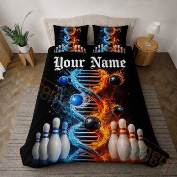Maxcorners Fire and Ice DNA Bowling Personalized Name Unisex 3D Bedding Set