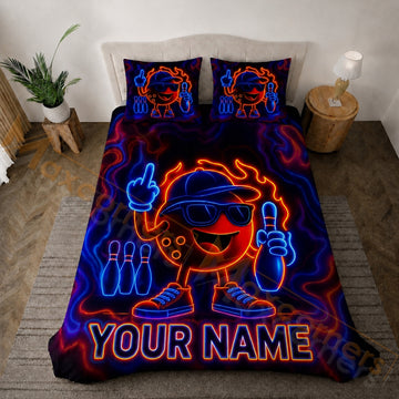 Maxcorners Bowling Neon Fire Character Bedding Set 3D All Over Printed Custom Name