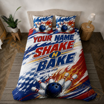 Maxcorners Bowling Red White Blue Shake N Bake Strike Bedding Set 3D All Over Printed
