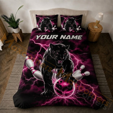Maxcorners Bowling Black Pink Panther Lightning Bedding Set 3D All Over Printed