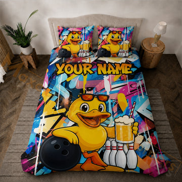 Maxcorners Bowling Colorful Graffiti Duck Strike Bedding Set 3D All Over Printed