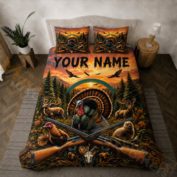 Maxcorners Hunting Orange Sunset Turkey Wildlife Forest Bedding Set 3D Printed Custom Name
