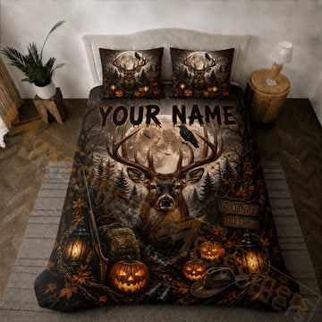 Maxcorners Hunting Halloween Deer Full Moon Pumpkin Bedding Set 3D Printed Custom Name