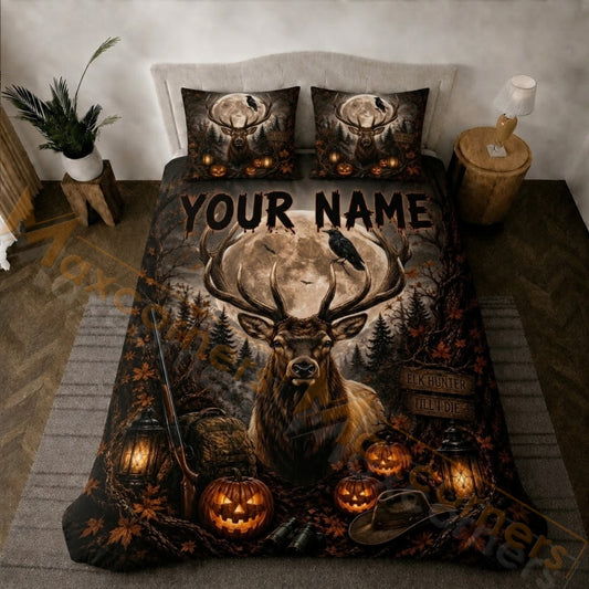 Maxcorners Hunting Halloween Elk Full Moon Pumpkin Bedding Set 3D Printed Custom Name