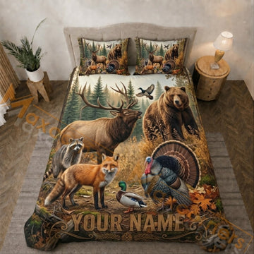 Maxcorners Hunting Rustic Forest Wildlife Animals Bedding Set 3D Printed Custom Name