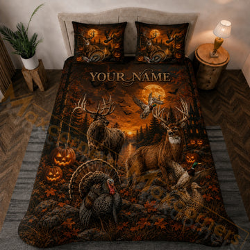 Maxcorners Hunting Halloween Forest Wildlife Adventure Bedding Set 3D Printed Custom Name