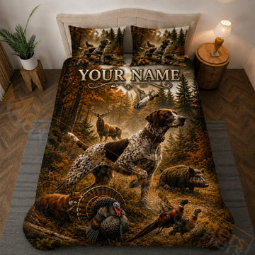 Maxcorners Hunting Autumn Forest Wildlife Adventure Bedding Set 3D Printed Custom Name