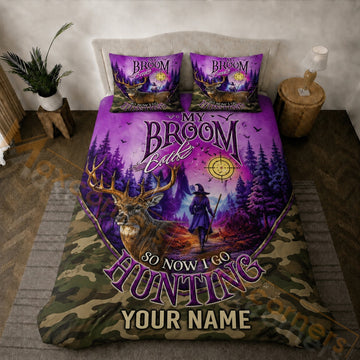 Maxcorners Hunting Purple Halloween Witch Deer Camo Bedding Set 3D Printed Custom Name