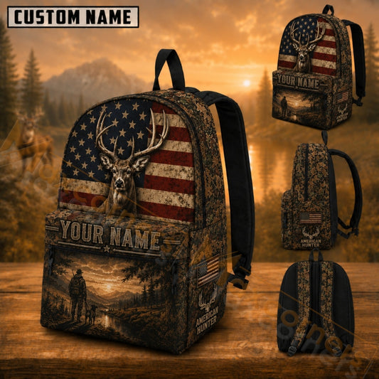 Maxcorners Hunting Deer Sunset Mountain Camo Custom Name 3D Backpack