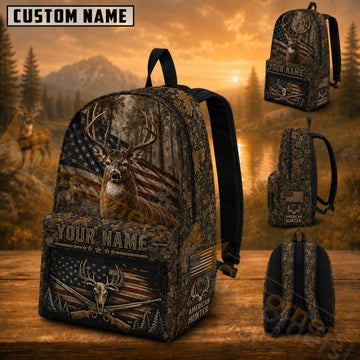 Maxcorners Hunting Deer American Hunter Camouflage Custom Name 3D Backpack