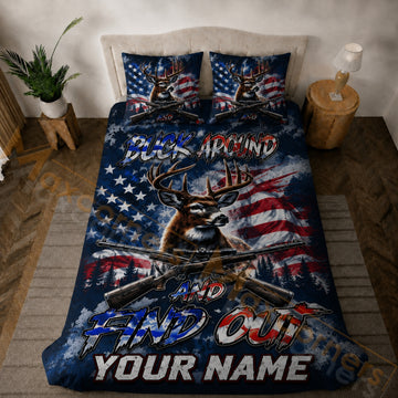 Maxcorners Hunting Patriotic Buck American Flag Rifle Bedding Set 3D Printed Custom Name