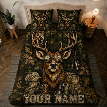 Maxcorners Hunting Forest Camo Deer Outdoor Gear Bedding Set 3D Printed Custom Name
