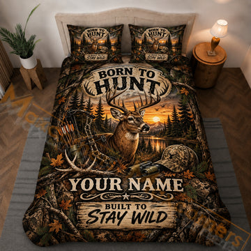 Maxcorners Hunting Deer Bow Arrow Sunset Forest Rustic Brown Bedding Set 3D Printed Custom Name