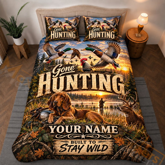 Maxcorners Hunting Duck Rooster Dog Deer Sunset Wetland Rustic Brown Bedding Set 3D Printed Custom Name