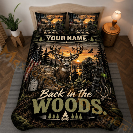 Maxcorners Hunting Deer Archer Sunset Forest Vintage Brown Bedding Set 3D Printed Custom Name