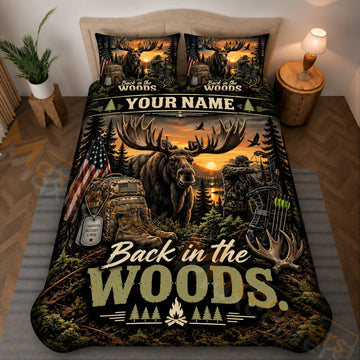 Maxcorners Hunting Moose Archer Sunset Forest Dark Brown Bedding Set 3D Printed Custom Name