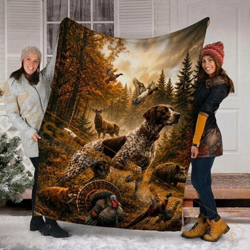 Maxcorners Hunting Pointer Dog Deer Wild Boar Turkey Pheasant Forest Custom Name 3D Blanket