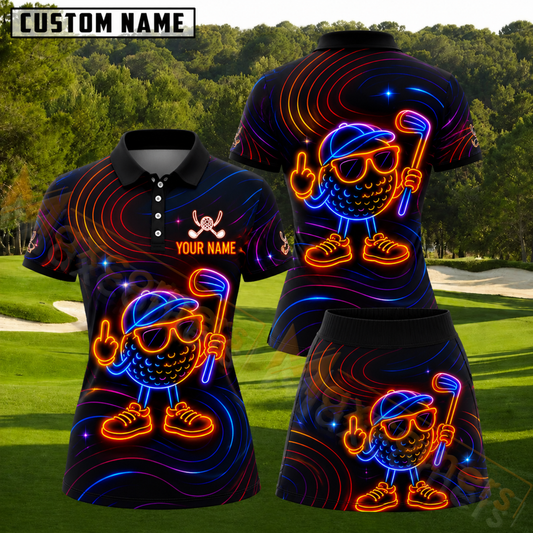 Maxcorners Neon Glowing Swirls Funny Golf Ball Personalized Name 3D Golf Shirt and Skirt