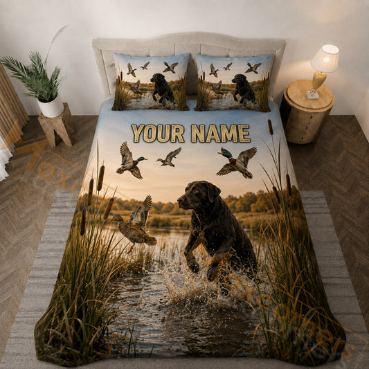 Maxcorners Golden Duck Hunting Labrador Wetland Bedding Set 3D Print Custom Name
