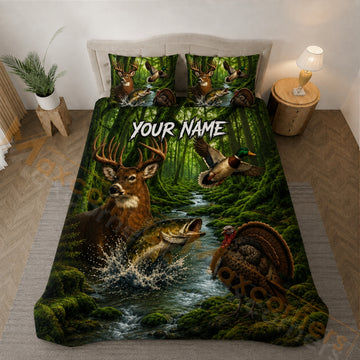 Maxcorners Wildlife Hunting Green Forest Bedding Set 3D Print Custom Name