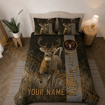 Maxcorners Personalized Deer Hunting Bedding Set Whitetail Buck Hunter Camo Custom Name
