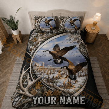 Maxcorners Personalized Goose Hunting Bedding Set Canada Geese Winter Camo Custom Name