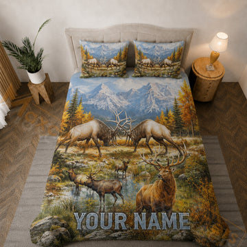 Maxcorners Personalized Elk Bedding Set Rocky Mountain Wildlife Hunting Custom Name
