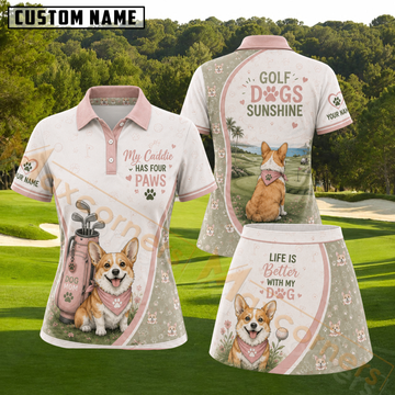 Maxcorners Cream Pink Corgi My Caddie Has Four Paws Personalized Name 3D Golf Shirt and Skirt