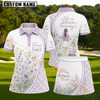Maxcorners Lilac Plaid Golfer Girl Wildflower Personalized Name 3D Golf Shirt and Skirt