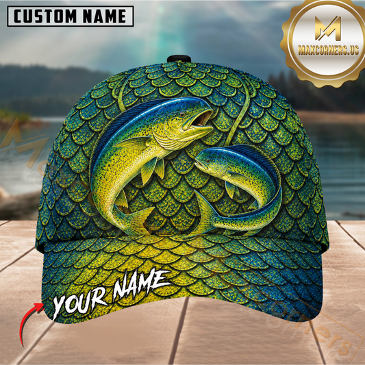 Maxcorners Fishing Dual Mahi-Mahi Tropical Blue Customized Name 3D Cap
