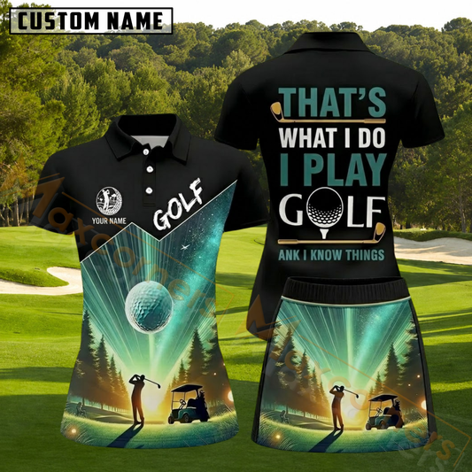 Maxcorners Black Green That's What I Do I Play Golf Personalized Name 3D Golf Shirt and Skirt