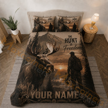 Maxcorners Moose Hunter Mountain Forest Brown Sunset Bedding Set 3D Print Custom Name