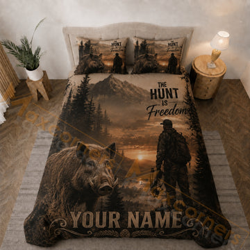 Maxcorners Wild Boar Hunter Mountain Forest Brown Bedding Set 3D Print Custom Name