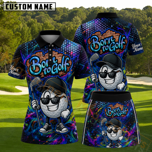 Maxcorners Colorful Graffiti Born To Golf Personalized Name 3D Golf Shirt and Skirt